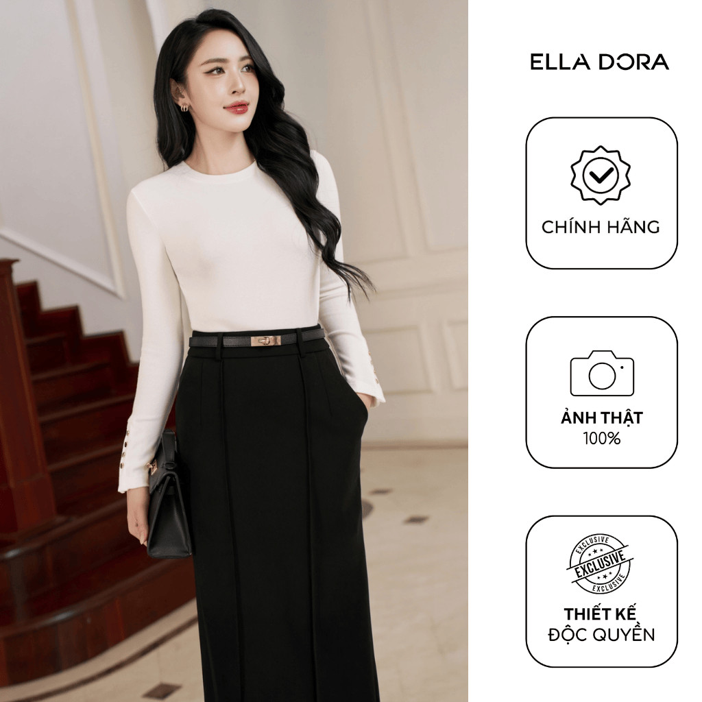 Áo len nữ ELLA DORA cổ tròn dài tay cúc nẹp tay form ôm thiết kế thanh lịch sang trọng 3 màu [AT61]