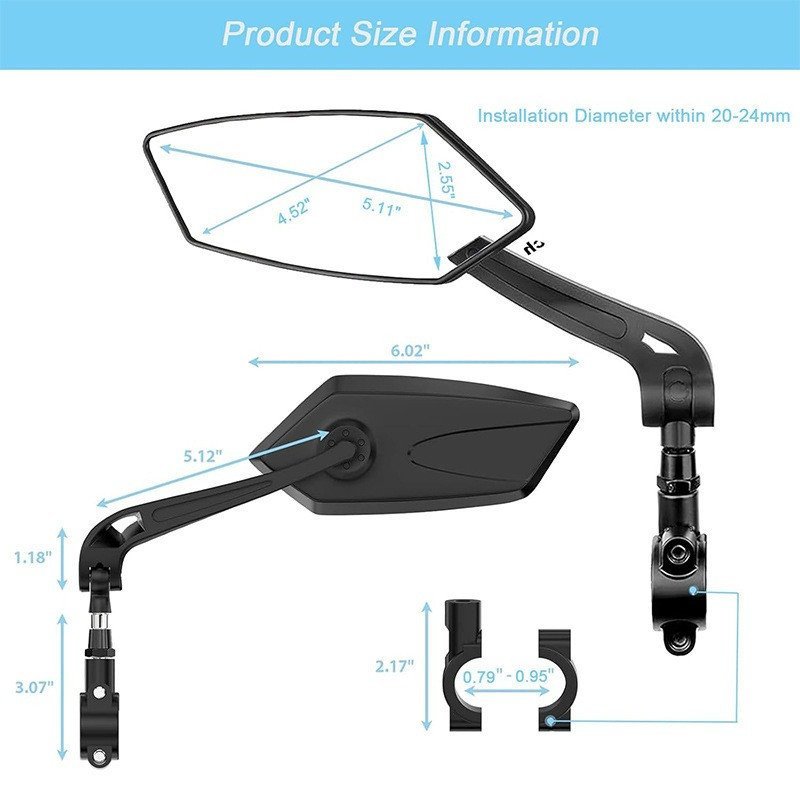 Gương chiếu hậu xoay 360 độ linh hoạt gương HD chống lóa nhôm chống gỉ cho xe đạp xe điện xe máy