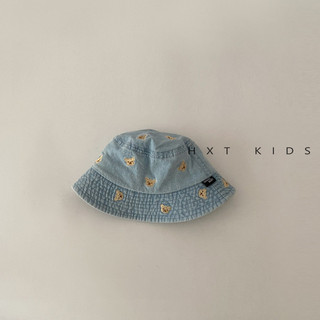 Mũ Bé Trai & Gái Kiểu Ngư Dân Denim Thêu Hình Gấu – Mũ Chống Nắng Xuân Thu Thoáng Mát MU008