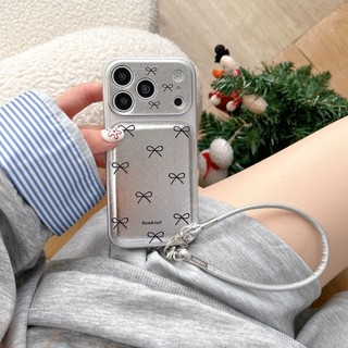 Hàn Quốc Ngọt Ngào Nữ Tính Nơ Da Bạc Wrsit Dây Đeo Ốp Lưng Điện Thoại iPhone 17Promax 17Pro 14 15 16 Pro Max 13 Chống Sốc Bảo Vệ Toàn Bộ Ống Kính Nữ Vỏ Di Động