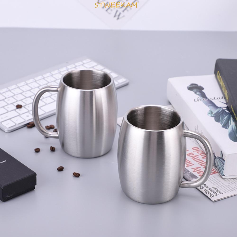 STWEEKAM Cốc Bia Inox, Tường Đôi Có Nắp Tay Cầm Cốc Cà Phê, Trà Sữa Di Động Bền 420ml Cốc Nước Văn Phòng Du Lịch