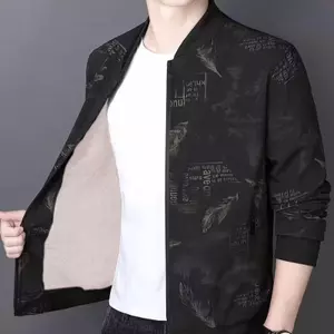 Áo khoác nam lông cừu in chữ, lót ấm áp, phù hợp thời trang hàng ngày và đồng phục bóng chày