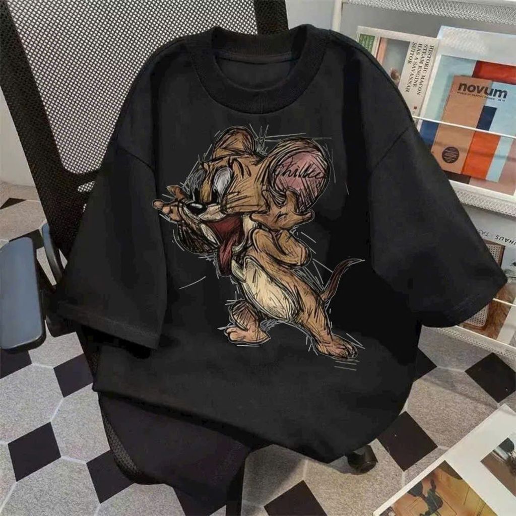 Áo phông su rộng tay lỡ cotton unisex cực chất - Mèo Tôm & Jelly siêu hot!