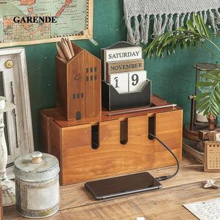 Bộ sắp xếp dây Garende cho bàn làm việc Hộp dây điện bằng gỗ cho ổ cắm điện Máy ảnh trung tâm USB