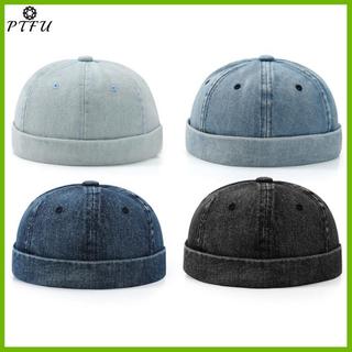 PTFU Thời Trang Denim Docker Vành Mũ Màu Trơn Thủy Thủ Beanie Mũ Nam Nữ Có Thể Điều Chỉnh Bố Nón Mới