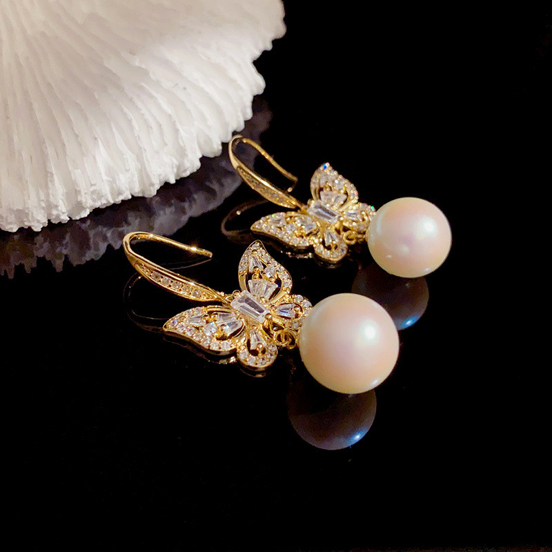 Bông tai ngọc trai bướm Zircon thời trang