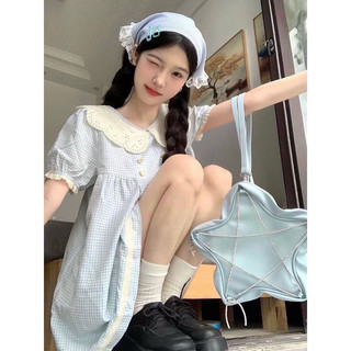 [Pre-Order]-Đầm Tiểu Thư Cổ Búp Bê Dáng Ngắn, Hoạ Tiết Caro Phối Ren Xinh Xắn (KHÔNG KÈM QUẦN ĐÙI TRONG)
