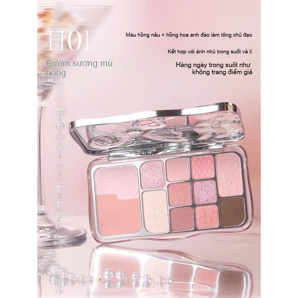 Bảng phấn mắt HOLD LIVE 12 màu kèm má tạo khối tone hồng lạnh nhũ đa năng lâu trôi 4in1 Mist Butterfly Shadow HL792