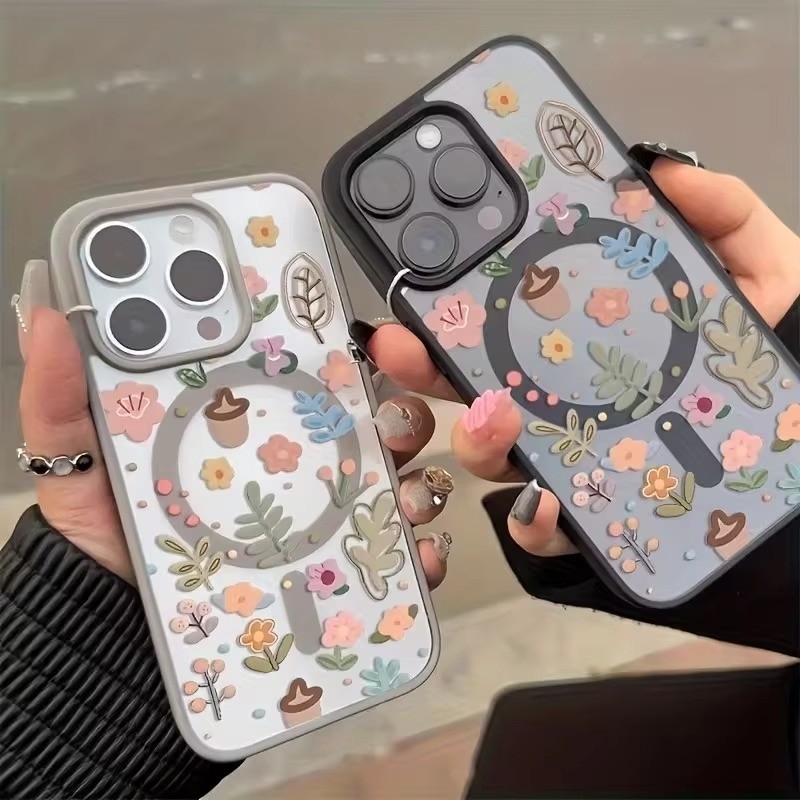 Sang Trọng Hoa Dễ Thương Cho Từ Tính Sạc Không Dây Trong Suốt Ốp lưng Samsung S25 Ultra S26 S25 S24 S23Plus FE Ốp Lưng Chống Sốc