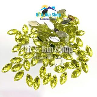 72 Viên Đá Kết Nhựa Lá Me 9x18mm Đính Kết Trang Phục Thời Trang, Làm Phụ Kiện Handmade