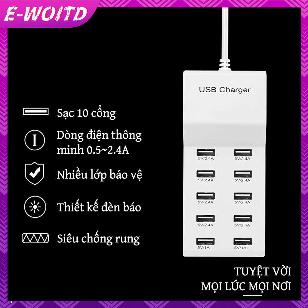 E-WOITD Cổng USB 10 trong 1 Sạc Đa Năng Điện Thoại Di Động 5V Đa Năng Tương Thích Rộng Rãi Cho Hoa Kỳ EU HNVN