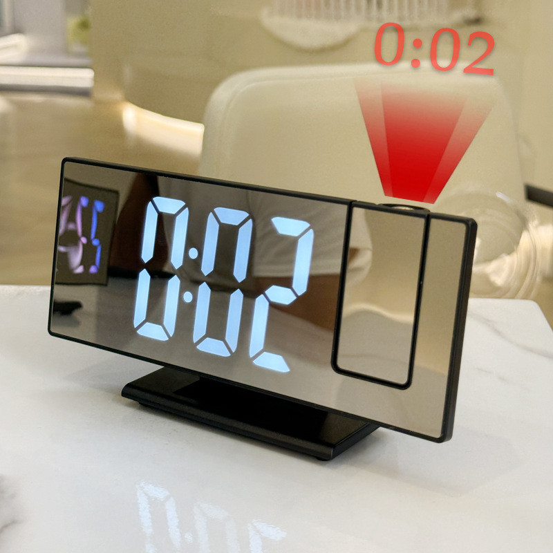 Đồng hồ chiếu gương LED mới với đồng hồ báo thức điện tử tối giản phong cách ins, đèn phòng khách trang trí sang trọng