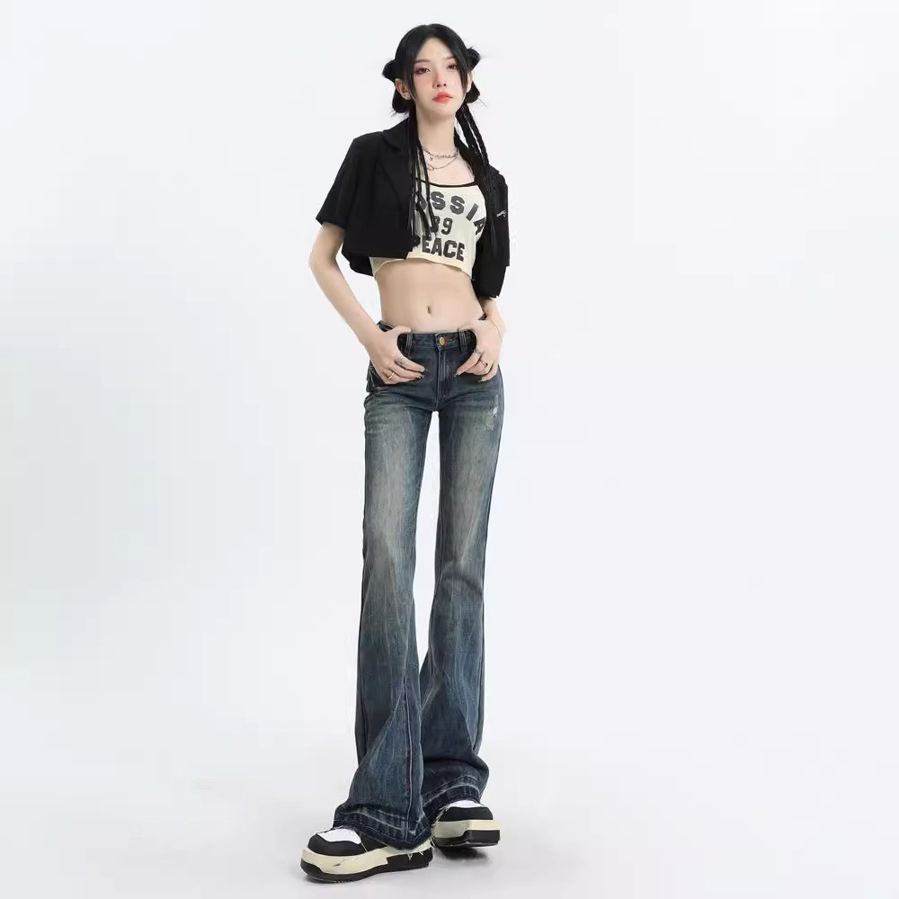 Quần Jean Nữ Micro Flared Cao Cấp, Thêu Đẹp, Dáng Eo Cao Phù Hợp Mùa Xuân Hạ