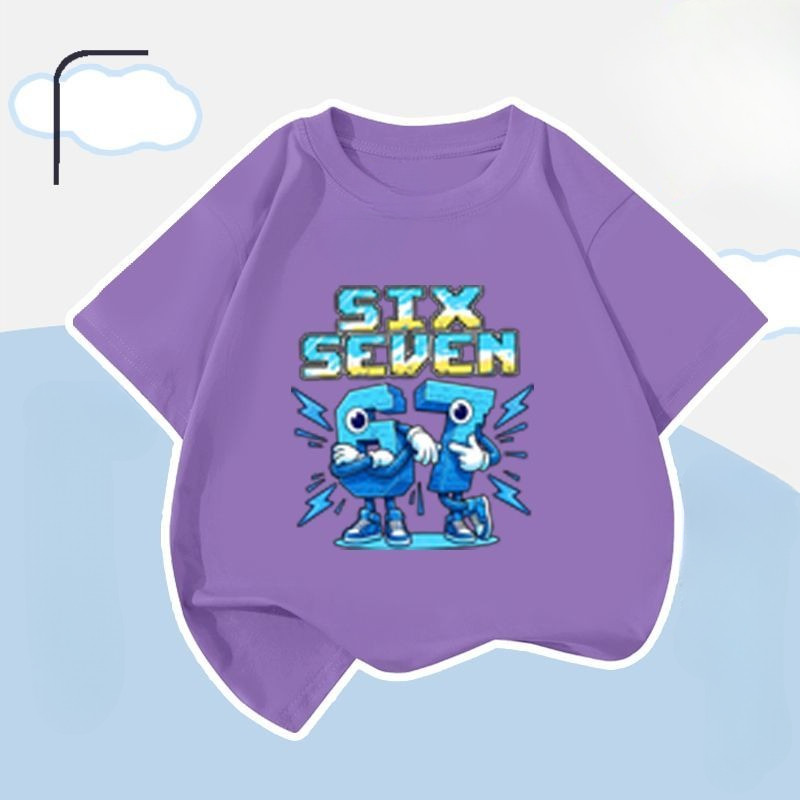 Trẻ em Six Seven 67 Áo sơ mi in họa tiết kỹ thuật số Hoạt hình dễ thương Quần áo mùa hè