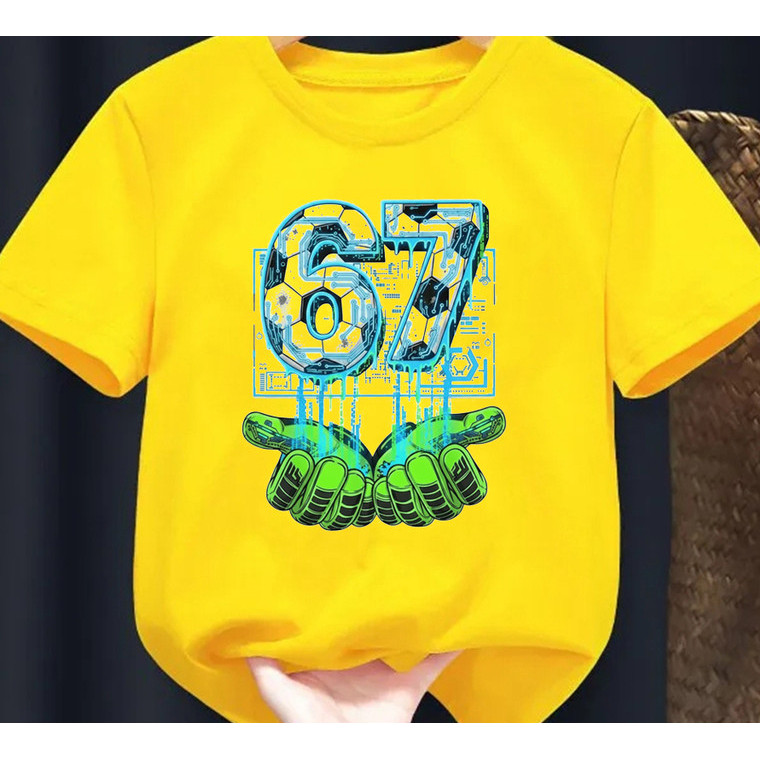 Áo thun hoạt hình trẻ em 2D Soccer Six Seven Meme Print Tee cho bé trai bé gái Kawaii Áo mềm thông thường