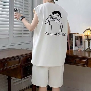Set Bộ Thể Thao Tank Top Nam Nữ Phối Hình Cậu Bé Natural, Vải Cotton Khô Thoáng Mát, Trẻ Trung