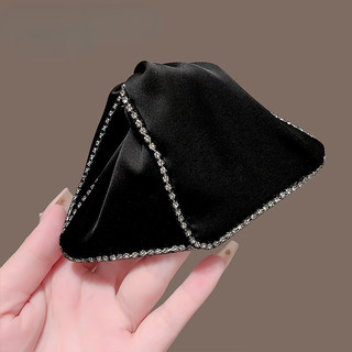 Kẹp tóc cá mập phong cách retro đen tam giác, ren và kim cương giả