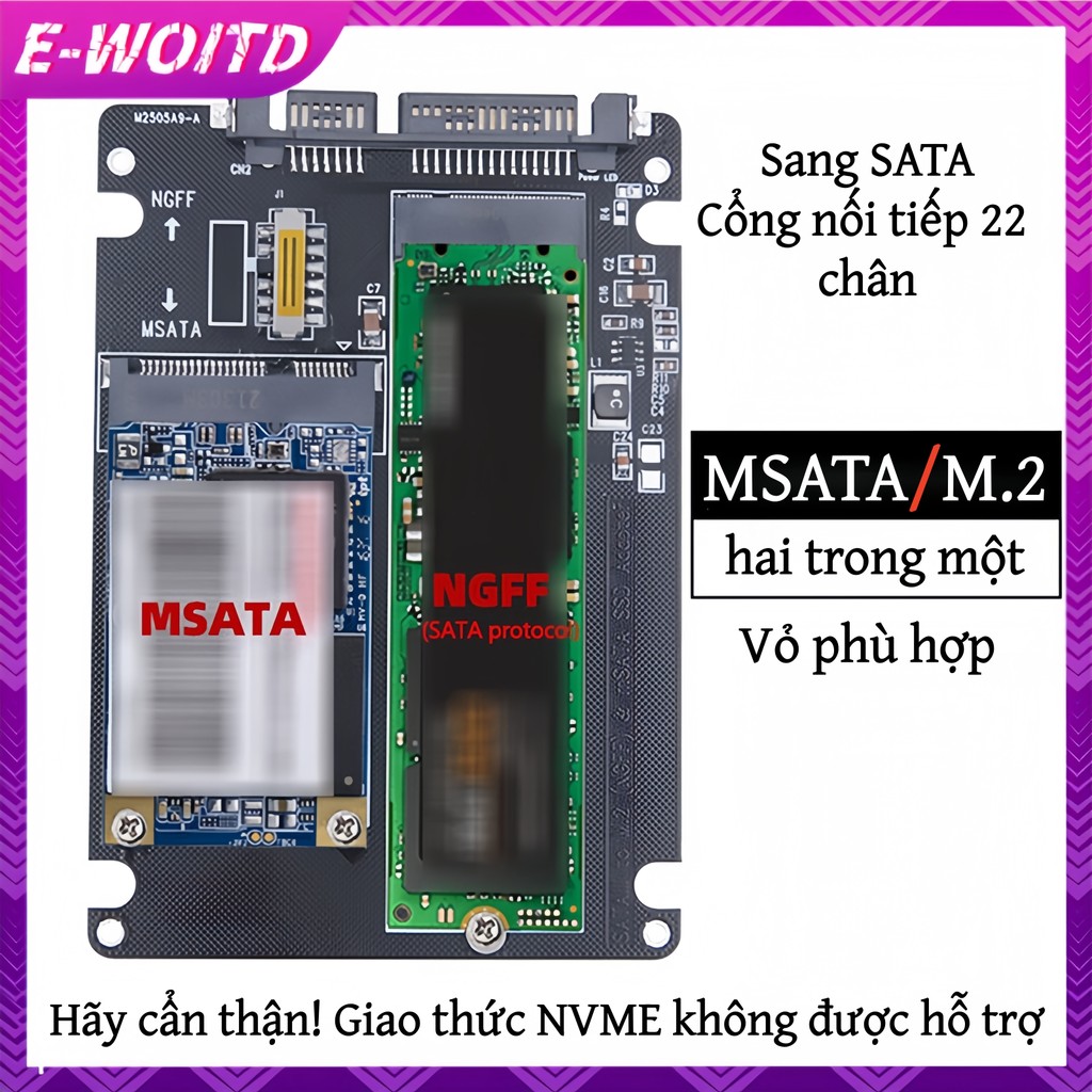 E-woitd NGFF Sang SATA 3 HDD Vỏ MSATA SSD Adapter M.2 SATA Giao Thức Adapter Board HNVN