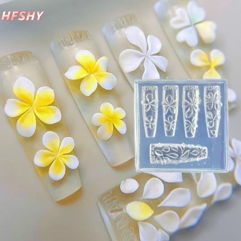 HFSHY 3D Silicone Hoa Móng Tay Nghệ Thuật Khắc Khuôn Acrylic Hibiscus Hoa Năm Cánh Hoa DIY Móng Tay Nghệ Thuật Trang Trí Trong Suốt Mẫu VN