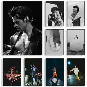 Harry Styles Retro Đen Trắng Canvas Poster Cho Quán Bar Cafe Trang Trí Tường Phòng