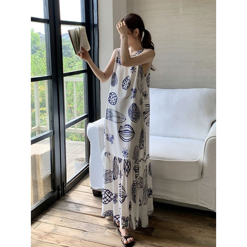 Váy vest ngủ hoa nhỏ màu hồng, lụa cotton mát mẻ, phù hợp mùa hè