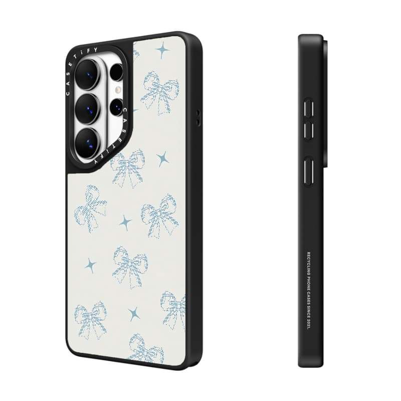 CASECASE X ILLIT WONHEE 's Edit Blue Dreamy Ribbon Case Matte Black Từ lực hút Samsung Galaxy S26 Ultra S25 S24 S23 Ultra Plus Mặt sau cứng có hộp khắc logo