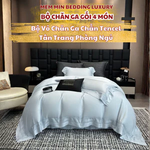 Bộ vỏ chăn ga chần bông 4 món chất Tencel Memminbedding Luxury thiết kế hiện đại, trang trí phòng ngủ