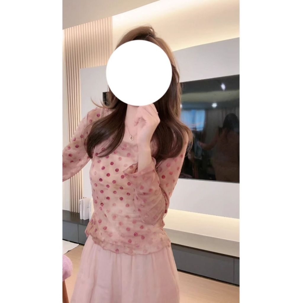 Milyfashion Mùa Hè Màu Gradient In Gạc Chấm Bi Thiết Kế Phù Hợp Với Cảm Giác Nấm Edge Dài Tay Top Nữ
