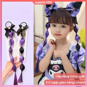 Phim hoạt hình Series Dây buộc tóc giả màu tím có giá trị cao cho trẻ em, Độ đàn hồi cao, Phụ kiện tóc giả Kuromi dễ thương