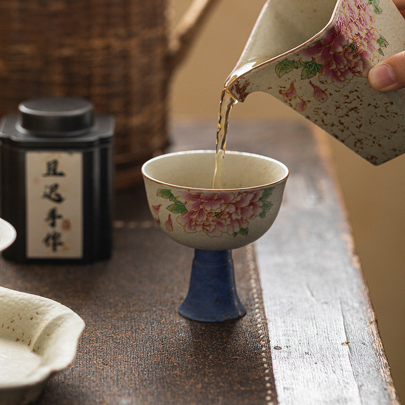 Retro Xanh Trắng Đá Lửa Đen Trà Hoa Mẫu Đơn Master Cup Cốc Hộ Gia Đình Cao Cấp Giá Trị Cao Cấp Cốc Trà Cá Nhân 26.3.2 7UQ3