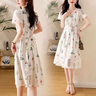 Đầm Hoa Nhí Tiểu Thư  Váy Xòe Nữ Tính Thanh Lịch Phong Cách Hàn Quốc