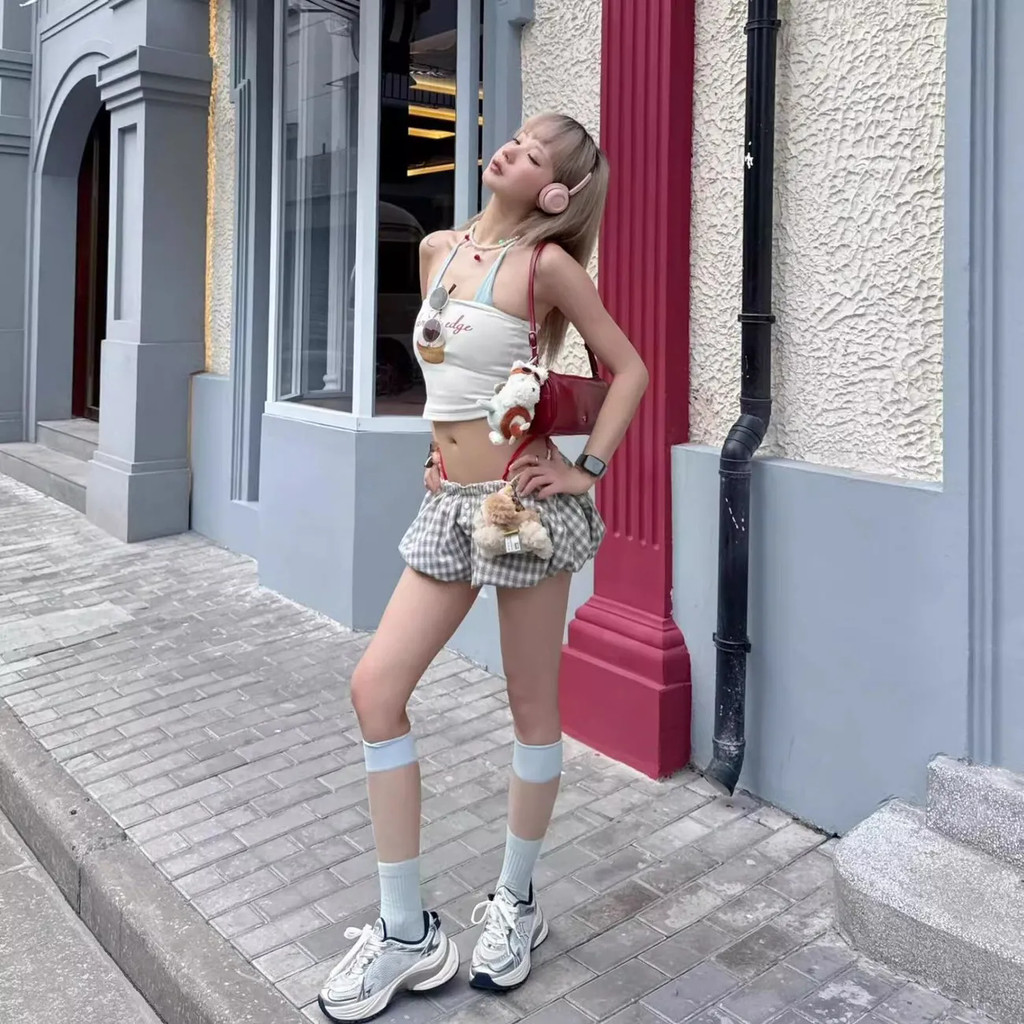 Milyfashion Pure Desire Phong Cách Ba Lê Phong Cách Mới Kẻ Sọc Mây Bud Quần Short Mùa Hè Eo Cao Mỏng Hơn Nhìn Lông Tơ Chữ a Kẻ Sọc Quần Short Thường Ngày Quần Áo Nữ