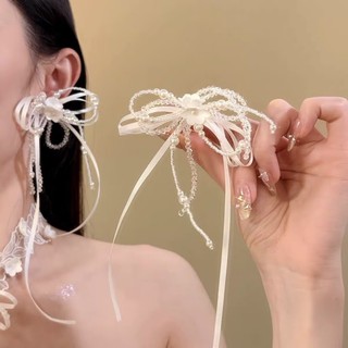 Vòng cổ retro ngọc trai nơ ren - Phụ kiện sang trọng cho váy cưới cô dâu