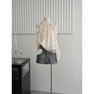 Áo sơ mi voan cổ bướm, dây tháo rời, họa tiết hoa 3D, màu tím ngọt ngào, phù hợp mùa xuân hè
