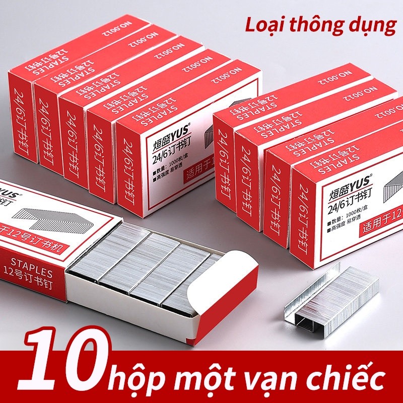 Ghim Bấm Giấy - Bộ 10 Hộp Ghim Bấm Tiện Lợi, 1000 Đinh Ghim Bấm Dùng Cho Máy Dập Ghim
