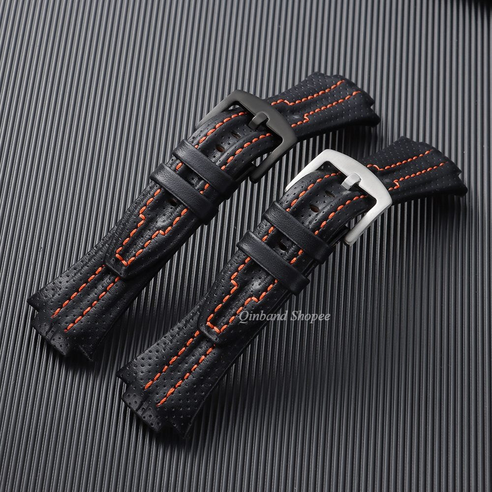Dây đeo đồng hồ bằng da Top-Grain chính hãng 27x15mm cho SEIKO SNL029P2 021P1 SNA595P2 SNL017P1 – Vòng đeo tay đồng hồ da bò khâu màu cam, Nam nữ thể thao cổ điển