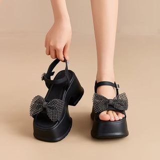 34 Kích Thước Nhỏ 6cm Giày Kim Cương Giả Nơ Nữ 2026 Tất Cả Trận Đấu Đế Dày Tăng Chiều Cao Giày Sandal Nữ Nhẹ Chống S