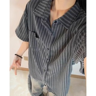 Áo sơ mi nam tay ngắn phong cách Harajuku Nhật Bản, họa tiết xương cá