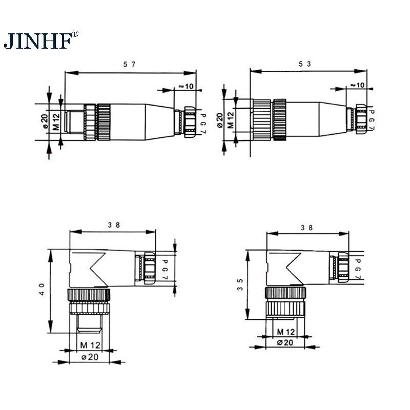 Đầu nối cảm biến JINHF 1Pc M12 3 / 4 / 5 pin nam / nữ thẳng / phải phích cắm HOT