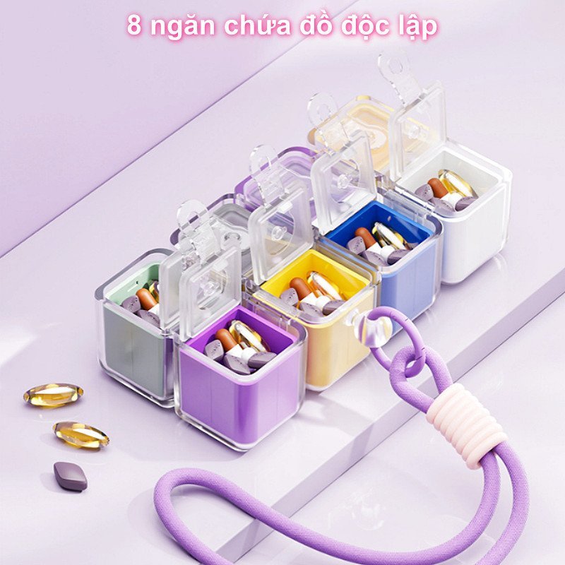 hộp đựng thuốc 8 ngăn từ tính chống ẩm an toàn thực phẩm dễ vệ sinh nhỏ gọn dễ mang theo