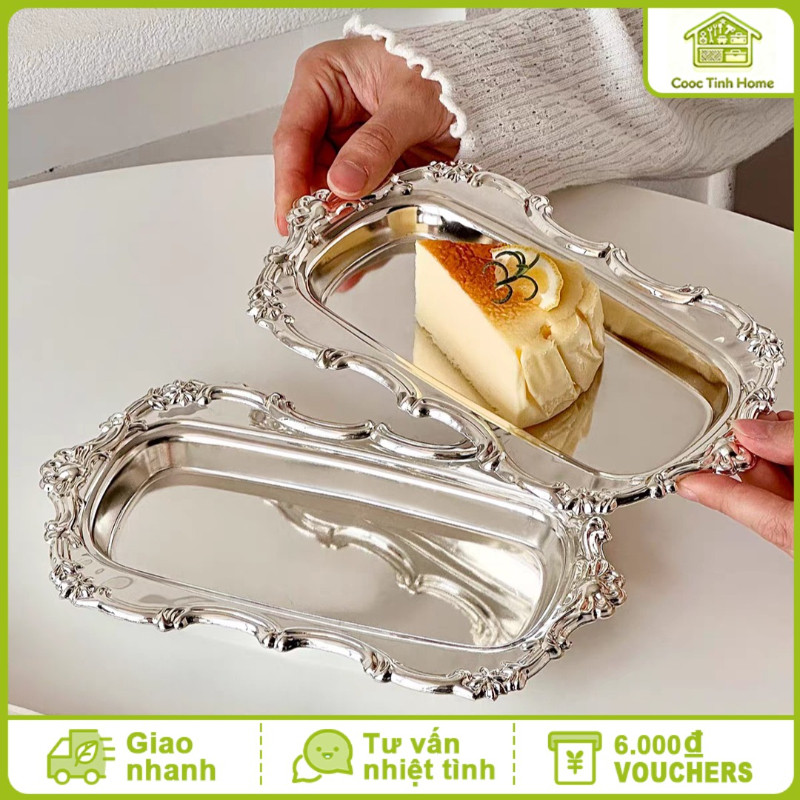 Khay Bánh Inox Cao Cấp - Thiết Kế Retro Tinh Tế, Bền Bỉ Chống Gỉ, Lý Tưởng Trang Trí Bàn Tiệc & Bàn Lạnh