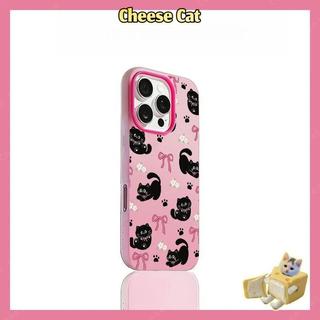 Nơ hồng mèo đen Vỏ điện thoại dành cho iPhone 14 15 16 13 12 11 Pro Max Xs Max XR 17 Air Vỏ iPhone màu hồng