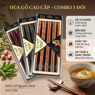 Đũa Gỗ Cao Cấp Combo 5 Đôi – Chất Liệu Gỗ Tự Nhiên, Bền Đẹp, Chắc Tay