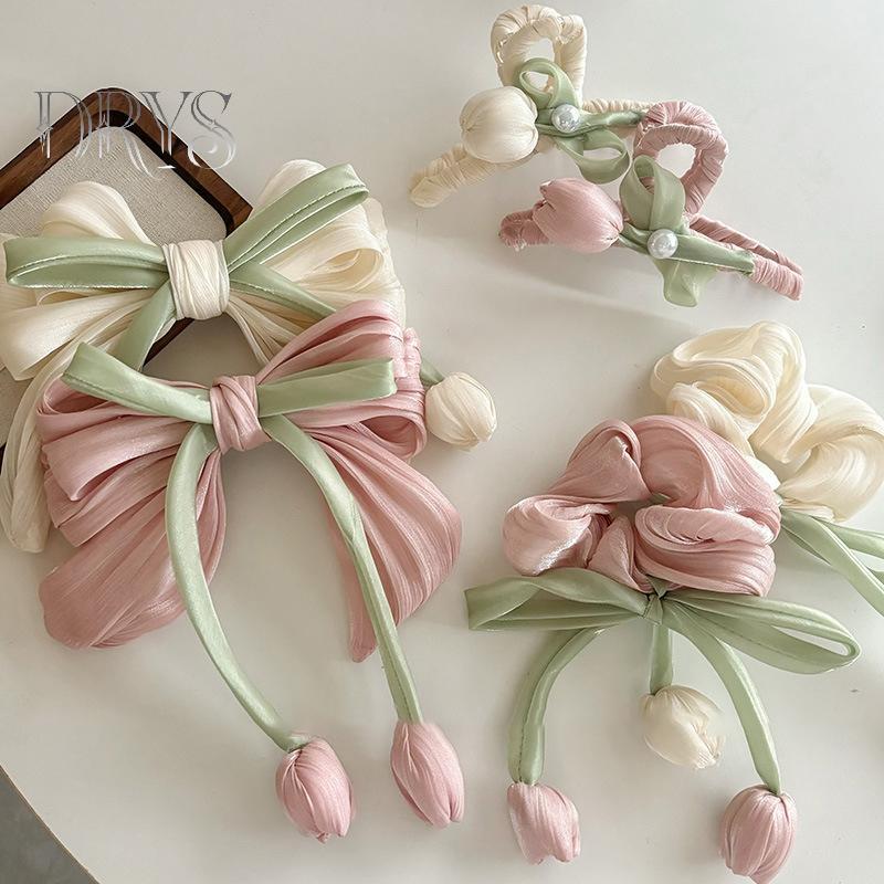 Nhẫn tóc ruy băng tulip ngọt ngào, tinh tế - phụ kiện thời trang cho bé gái
