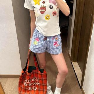 Quần Shorts Quần Đùi Kẻ Caro Đính Cúc Họa Tiết Dễ Thương Phù Hợp Cho Mùa Hè Đi Biển