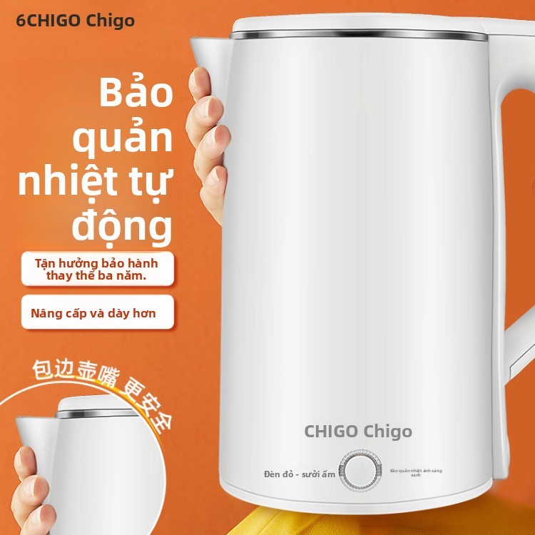 Ấm đun nước điện giữ nhiệt Zhigao Ấm đun nước chống bỏng hai lớp gia đình Tắt nguồn tự động