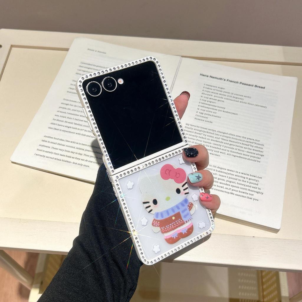 Kim Cương Bông Tuyết Khăn KT Ốp Lưng Điện Thoại Thích Hợp Cho Samsung Galaxy ZFlip7 zflip6 Vỏ Cứng Gấp Cho Z Flip 7 6 5 4 5G PuraX N3Flip MixFlip 2 Vỏ Bảo Vệ