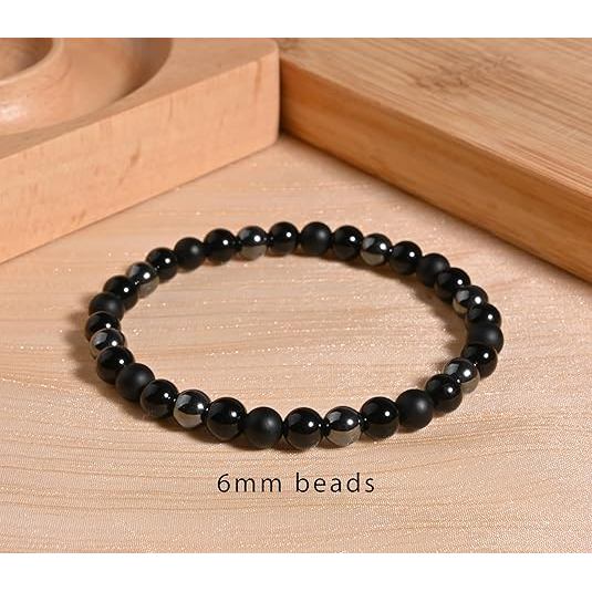 Vòng tay Onyx Tourmaline màu đen Bảo vệ ba vòng tay pha lê chữa bệnh Obsidian Hematite Vòng tay dành cho nam và nữ
