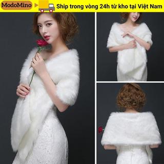 Khăn choàng lông nhân tạo Modomino màu trắng - Phù hợp làm khăn cưới và thời trang