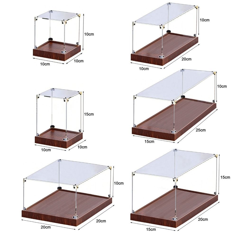 Màn hình acrylic CHEESELY, Vỏ chống bụi acrylic trong suốt không dính, Hộp trưng bày thiết kế có thể xếp chồng lên nhau đáy gỗ phong cách tối giản